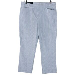 Hilary Radley blue white stripe nautical seersucker stretchy slimming crop pants